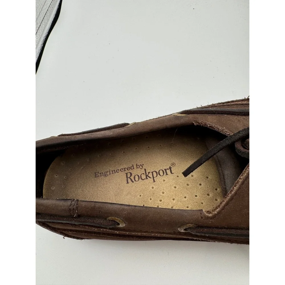 Rockport Mens ME 5112 Dark Brown Leather Boat Shoes Moc Toe Loafers Size 8.5 W